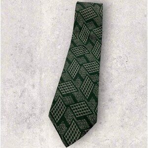 SULKA VINTAGE Silk Tie FRANCE Green Beige Geometric Art W:4.2" EUC